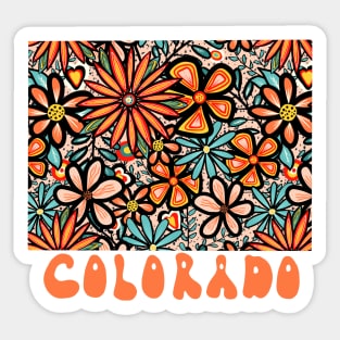 Colorado State Design | Artist Designed Illustration Featuring Colorado State Outline Filled With Retro Flowers with Retro Hand-Lettering Sticker